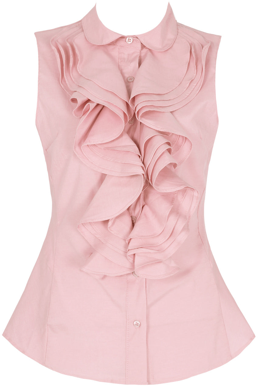 Front Ruffle Sleeveless Blouse GlamourNaire