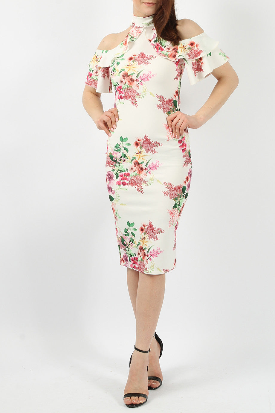 Frill Floral Midi Dress GlamourNaire Frill Floral Midi Dress GlamourNaire
